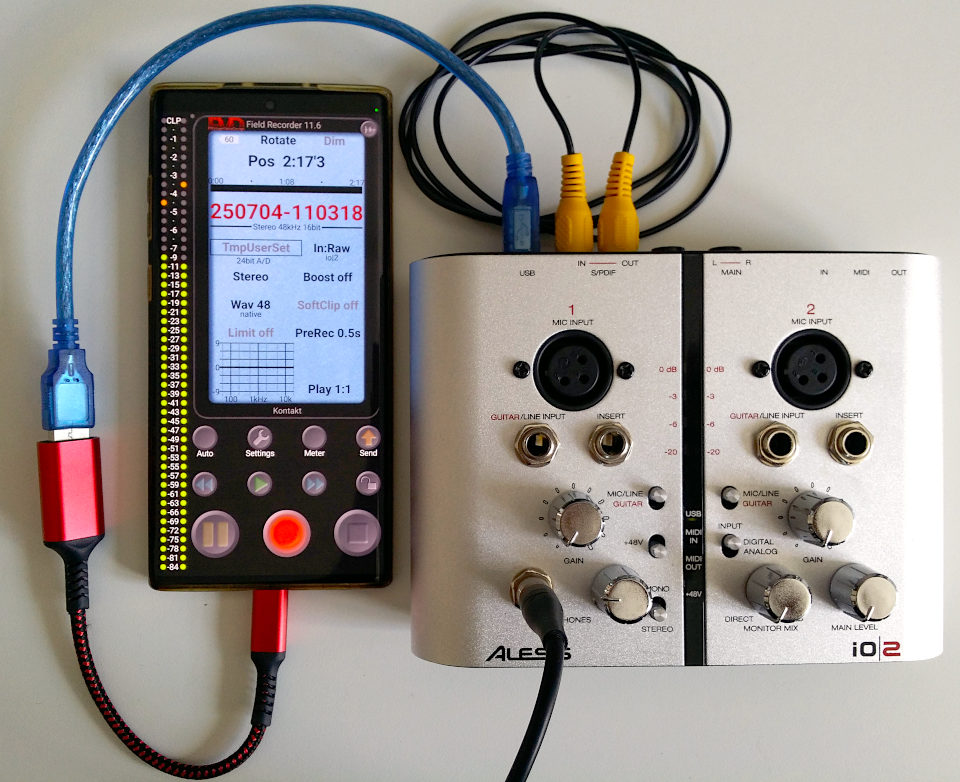 Field Recorder schneidet den Audio Ausgang von Android verlustfrei mit Verlustfreies Mitschneiden vom Audioausgang von Android